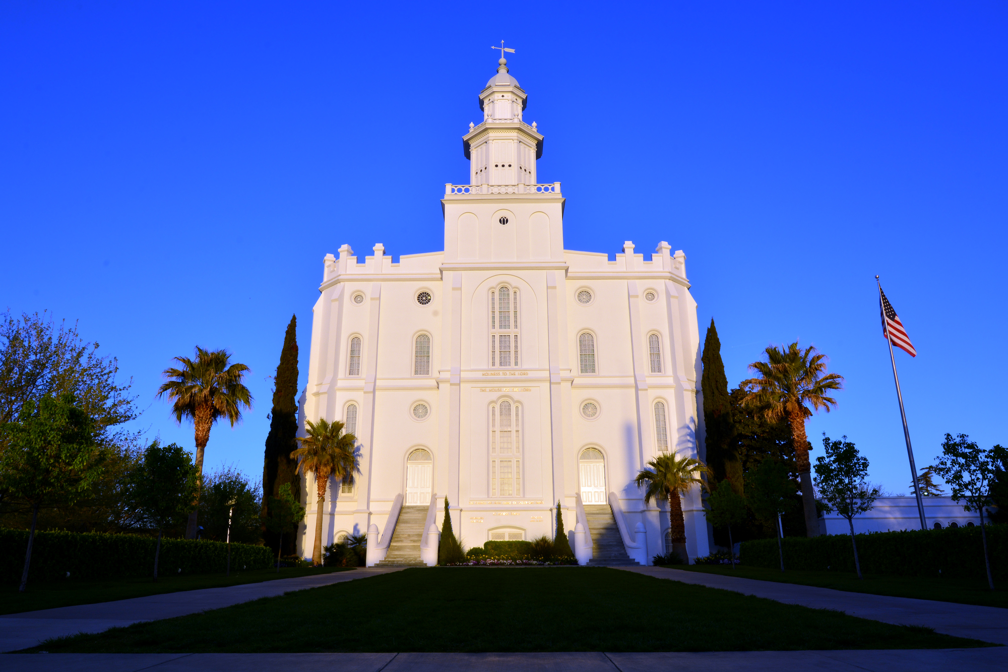 Detail of St George Utah LDS Mormon Temple in early morning light